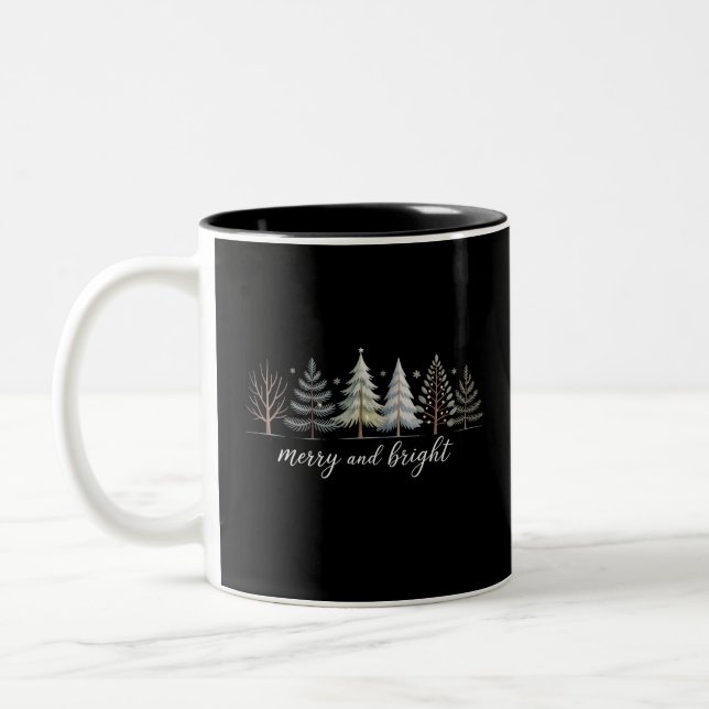 Taza Bicolor Árboles alegres y brillantes Navidad Feriado Invie (Izquierda)