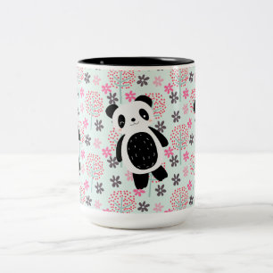 Taza Bicolor Árboles, flores y osos panda
