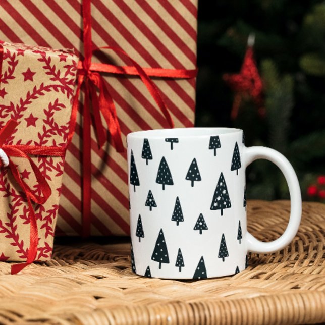 Taza Bicolor Árboles modernos de Navidad escandinavos negros y  (Subido por el creador)