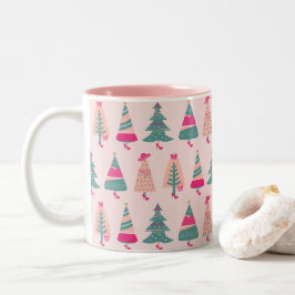 Taza Bicolor Árboles navideños extravagantes rosados