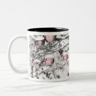 Taza Bicolor Árboles nevados con adornos dibujando