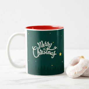 Taza Bicolor Árboles verdes modernos de moda Feliz Mug navideño