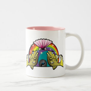 Taza Bicolor Arcoiris con peces piscis de los años 1980