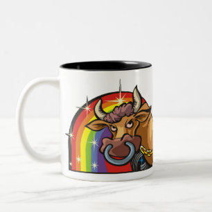 Taza Bicolor Arcoíris de los 80 con Toro Tauro