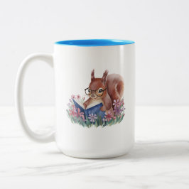 Taza Bicolor Ardilla leyendo un libro entre flores
