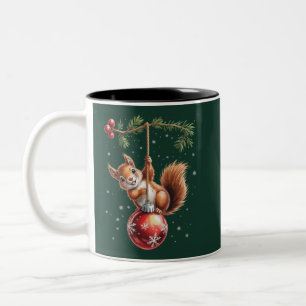 Taza Bicolor Ardilla Navidad Invierno Copo de Nieve Fiesta de I