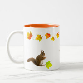 Taza Bicolor Ardilla y hojas de otoño