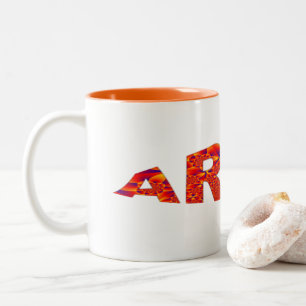 Taza Bicolor Aries - Naranja Firey Café amarillo azul de dos to