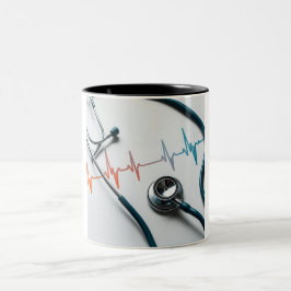 Taza Bicolor Armonía del Latido del Corazón: Estetoscopio con T