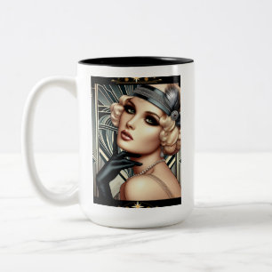 Taza Bicolor Art Deco Femme Fatale Mug (Blk de 2 tonos)