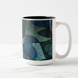 Taza Bicolor Arte abstracto de vidrio emplomado digital azul ve