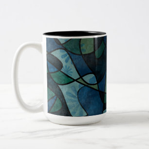 Taza Bicolor Arte abstracto de vidrio emplomado digital azul ve