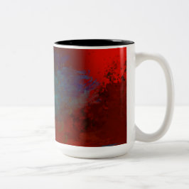 Taza Bicolor Arte abstracto digital grunge rojo, acuático y dor