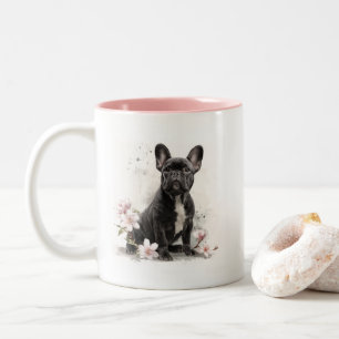 Taza Bicolor Arte Acuarela de Bulldog Francés Negro