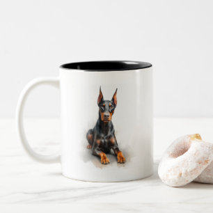 Taza Bicolor Arte Acuarela de Doberman