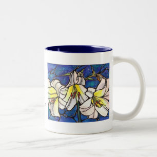 Taza Bicolor Arte blanco del diseño del vitral de las flores