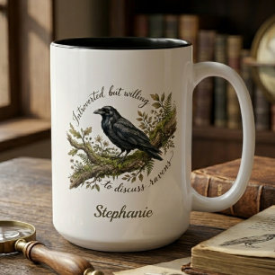Taza Bicolor Arte Botánico Elegante de Cuervo para Introvertido