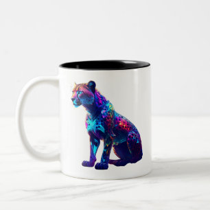 Taza Bicolor Arte colorido Neon Cheetah - Gato salvaje brillant