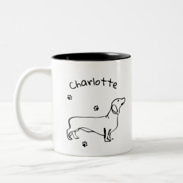 Taza Bicolor Arte Dachshund minimalista - Tu texto, tu estilo