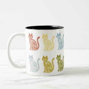 Taza Bicolor Arte de Acuarela de Esqueleto de Gato Colorido con