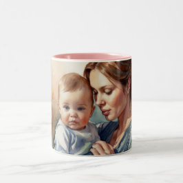 Taza Bicolor Arte de acuarela madre y bebé