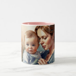 Taza Bicolor Arte de acuarela madre y bebé