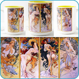 Taza Bicolor Arte de Alfons (Alphonse) Mucha sobre "Cuatro esta