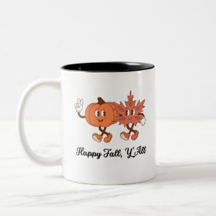 Taza Bicolor Arte de amigos de calabaza y hoja de otoño lindos