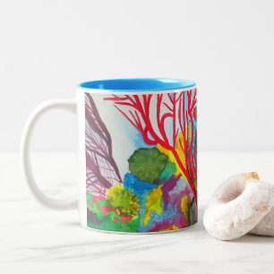Taza Bicolor Arte de arrecife de coral Gran Barrera de Coral oc