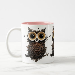 Taza Bicolor Arte de búho de grano de café