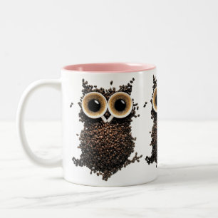 Taza Bicolor Arte de búho de grano de café