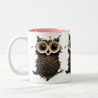 Taza Bicolor Arte de búho de grano de café