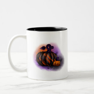 Taza Bicolor Arte de calabaza de Halloween espeluznante y hermo