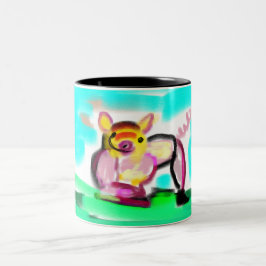 Taza Bicolor Arte de cerdo lindo 
