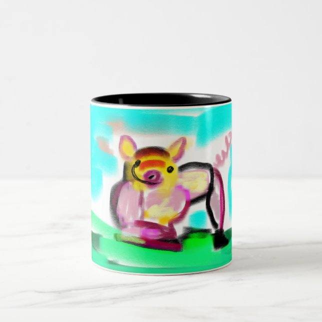 Taza Bicolor Arte de cerdo lindo  (Centro)