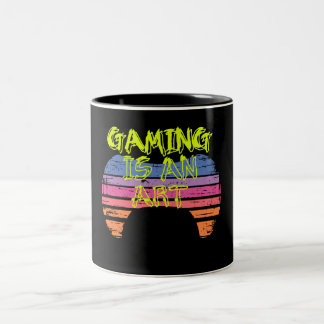 Taza Bicolor Arte de controlador de juegos al atardecer retro c