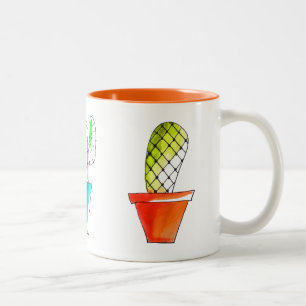Taza Bicolor Arte de dibujo de cactus mexicano