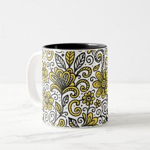 Taza Bicolor Arte de Doodle Amarillo y Negro sin igual