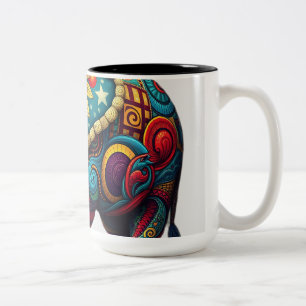 Taza Bicolor Arte de elefante Kaleidoscópico vibrante