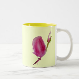 Taza Bicolor Arte de flores acuáticas de Magnolia rosa