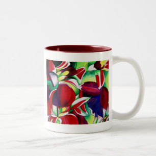 Taza Bicolor Arte de flores de orquídeas tropicales de Singapur