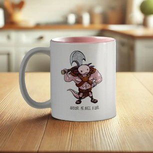 Taza Bicolor Arte de guerrero gladiador Axolotl con un hacha