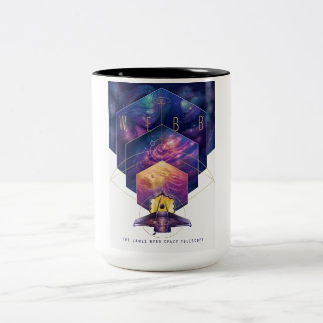 Taza Bicolor Arte de Ilustracion del telescopio espacial James  (Centro)
