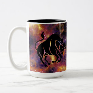 Taza Bicolor Arte de la galaxia del zodíaco de Tauro – Cumpleañ