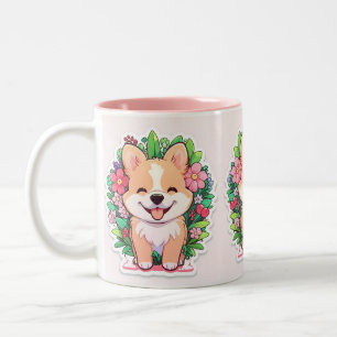 Taza Bicolor Arte de lápiz de cachorro de perro pequeño lindo