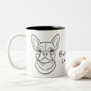Taza Bicolor Arte de línea de Bulldog Francés. Construido peque