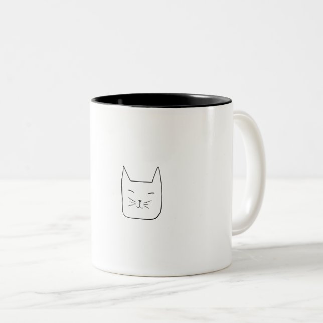 Taza Bicolor Arte de línea de cara de gato (Anverso derecho)