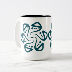 Taza Bicolor Arte de Mandala de Tentáculo de Pulpo Verde Azul M