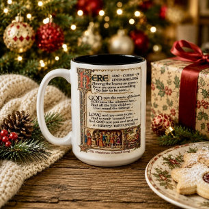 Taza Bicolor Arte de Manuscrito Iluminado de la Canción Antigua