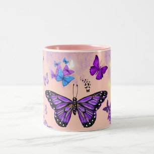 Taza Bicolor Arte de mariposa colorida con ala vibrante natural